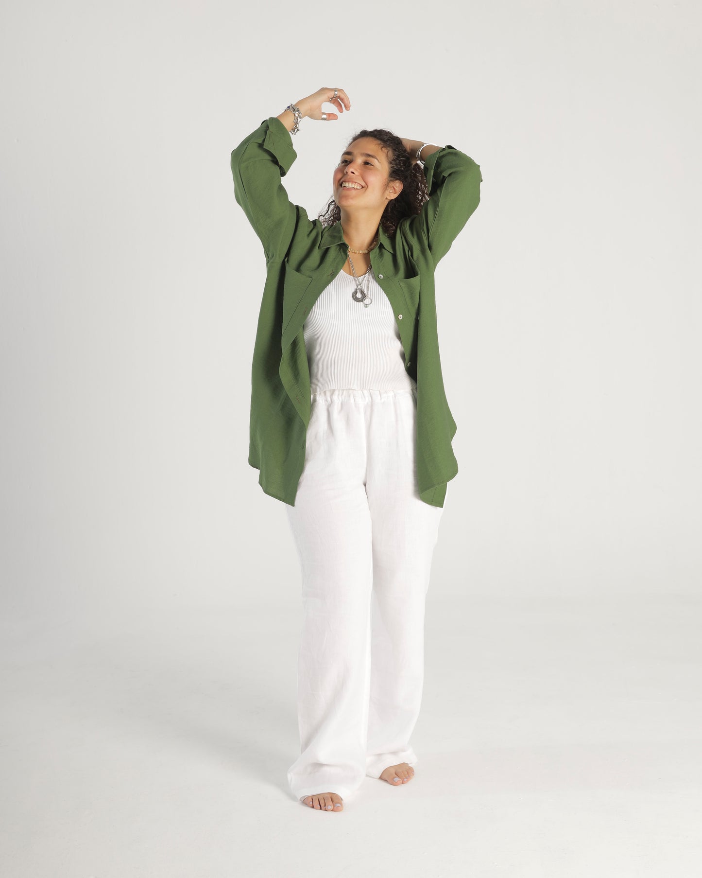 Olive Green Linen Chemise